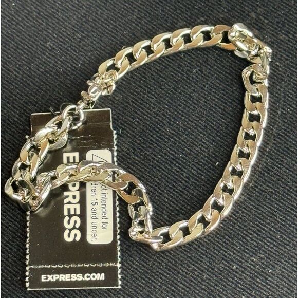 Express Silver Tone Link 8 inch Push Turn Clasp Bracelet - Picture 2 of 8